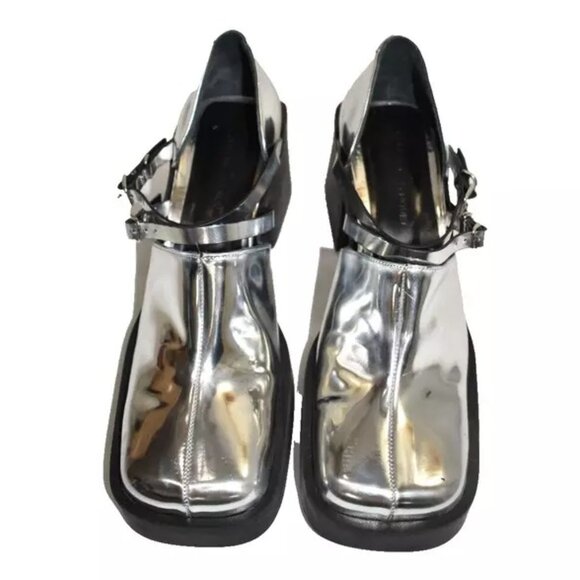 $475 Justine Clenquet Jennie Mary Jane Pump SILVER PLATFORM LEATHER 40 (DB37) - Picture 7 of 7